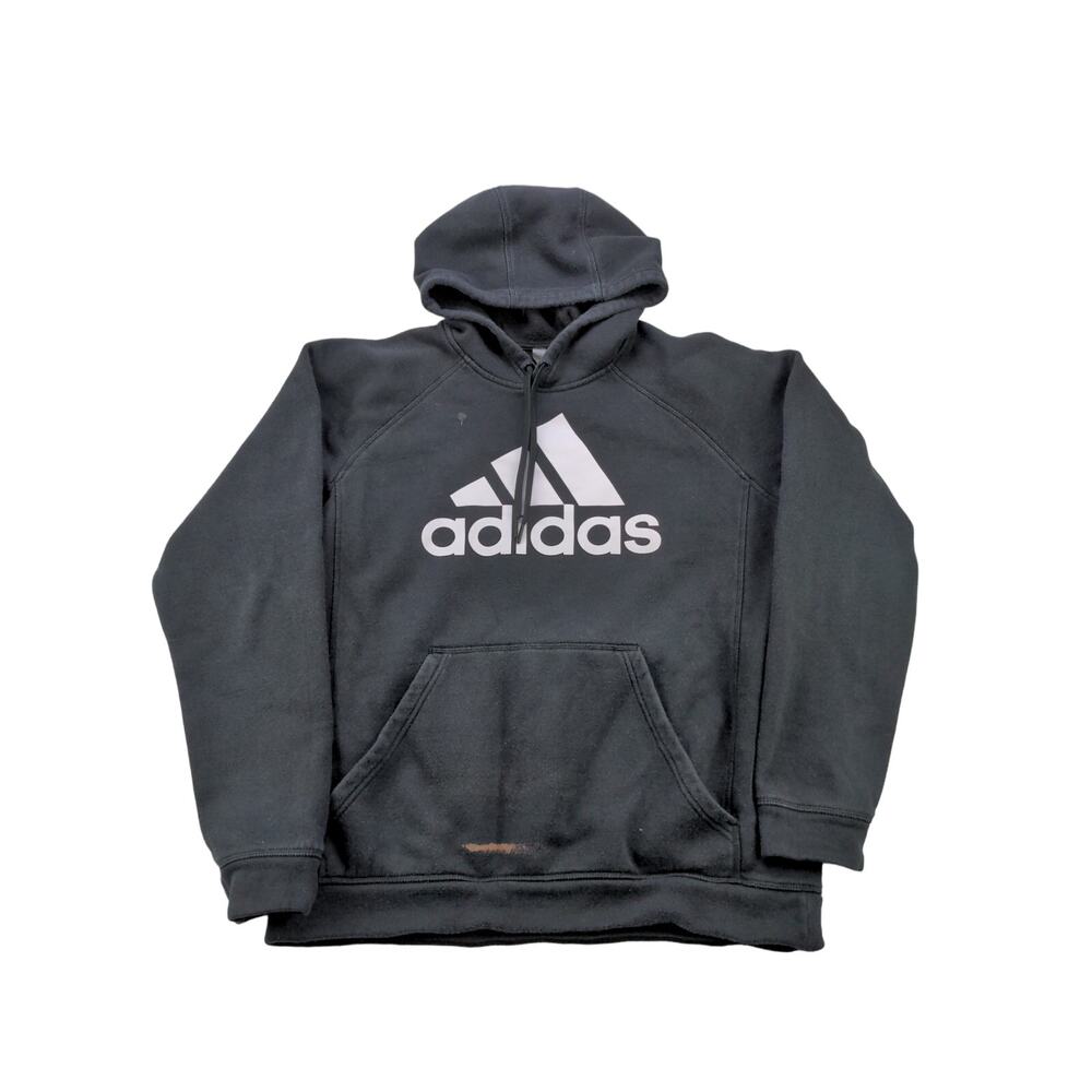 Mens Adidas Hoodie Sweatshirt SZ L Pullover Black White Spell Out Logo